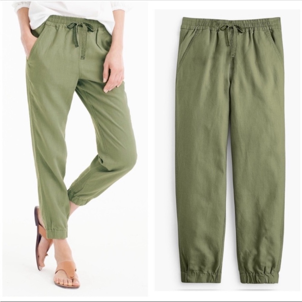 J Crew Women’s Point Sur Seaside pant Sz 8 Linen blend faded olive green
